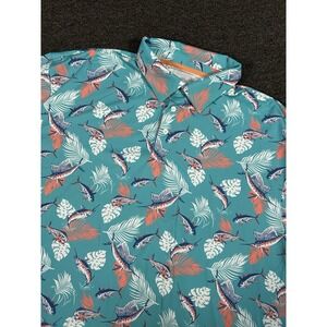 Scales Polo Shirt Men's 3XL Blue Marlin Fish AOP Performance Fishing Stretch S/S